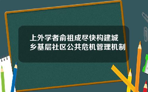 上外学者俞祖成尽快构建城乡基层社区公共危机管理机制