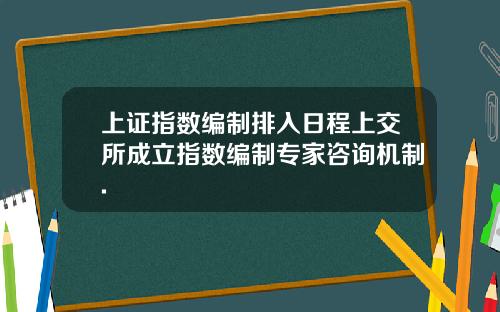 上证指数编制排入日程上交所成立指数编制专家咨询机制.