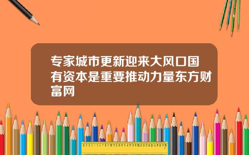 专家城市更新迎来大风口国有资本是重要推动力量东方财富网