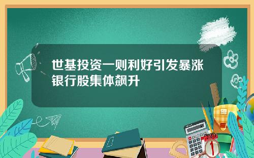 世基投资一则利好引发暴涨银行股集体飙升