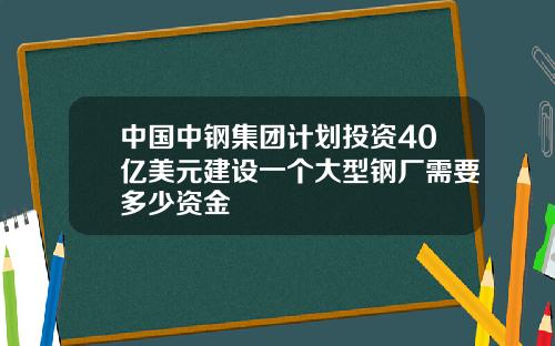 中国中钢集团计划投资40亿美元建设一个大型钢厂需要多少资金