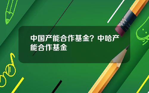 中国产能合作基金？中哈产能合作基金