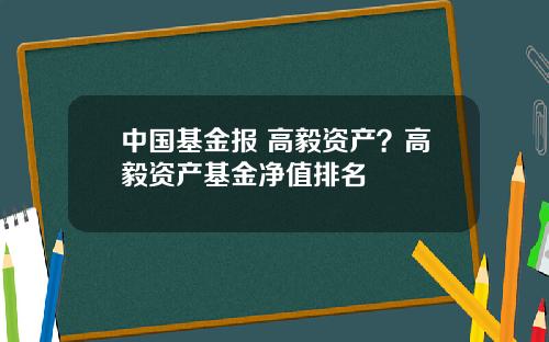 中国基金报 高毅资产？高毅资产基金净值排名