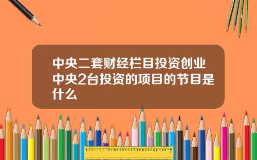 中央二套财经栏目投资创业中央2台投资的项目的节目是什么