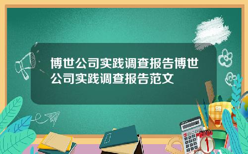 博世公司实践调查报告博世公司实践调查报告范文