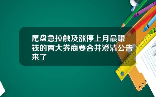 尾盘急拉触及涨停上月最赚钱的两大券商要合并澄清公告来了