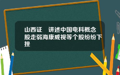 山西证劵讲述中国电科概念股走弱海康威视等个股纷纷下挫