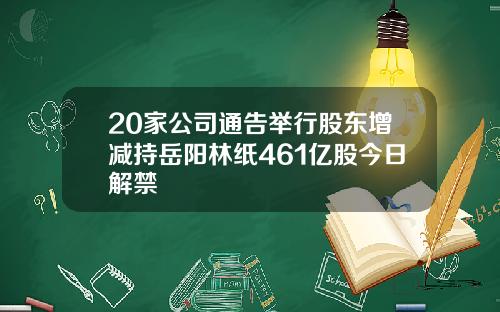 20家公司通告举行股东增减持岳阳林纸461亿股今日解禁