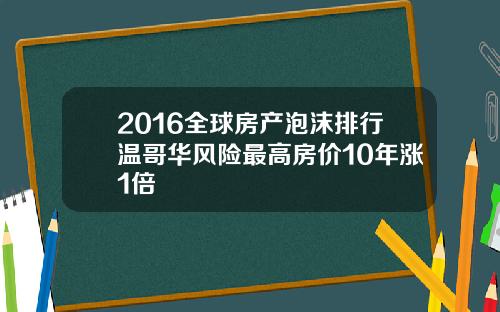 2016全球房产泡沫排行温哥华风险最高房价10年涨1倍