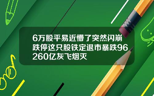 6万股平易近懵了突然闪崩跌停这只股铁定退市暴跌96260亿灰飞烟灭