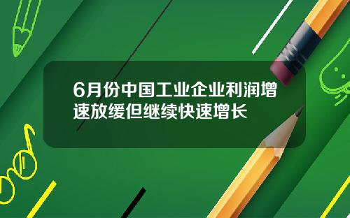 6月份中国工业企业利润增速放缓但继续快速增长