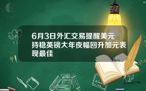 6月3日外汇交易提醒美元持稳英镑大年夜幅回升加元表现最佳