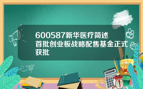 600587新华医疗简述首批创业板战略配售基金正式获批