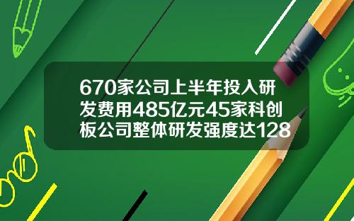 670家公司上半年投入研发费用485亿元45家科创板公司整体研发强度达1281