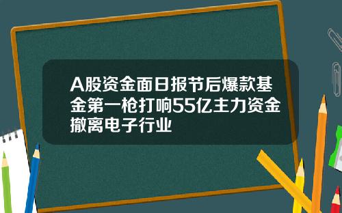 A股资金面日报节后爆款基金第一枪打响55亿主力资金撤离电子行业