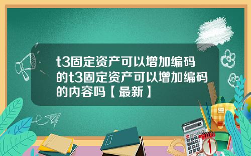 t3固定资产可以增加编码的t3固定资产可以增加编码的内容吗【最新】