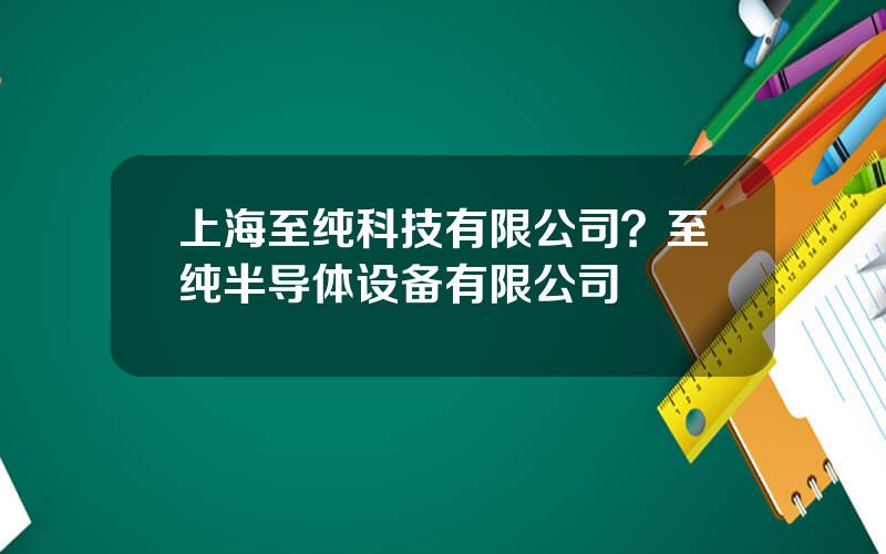 上海至纯科技有限公司？至纯半导体设备有限公司